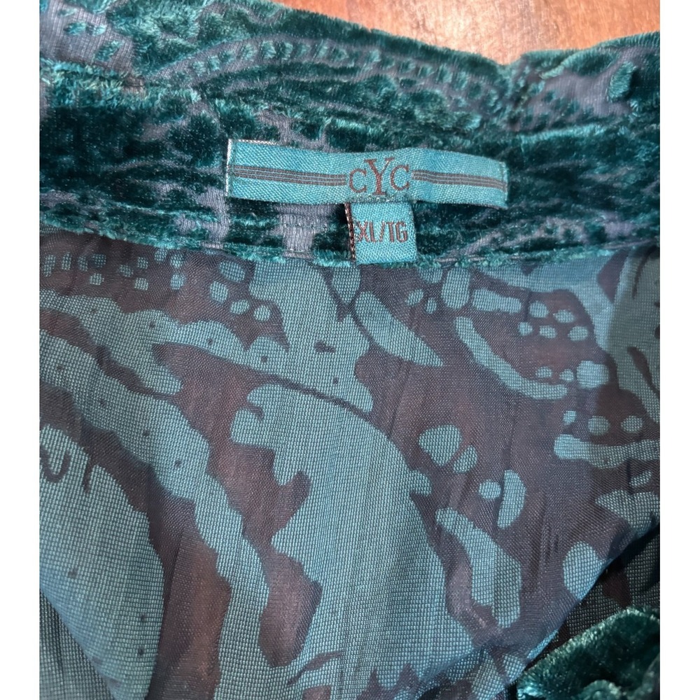 CYC green velvet burnout paisley button up long sleeve blouse womens' sz XL sexy - Picture 6 of 13